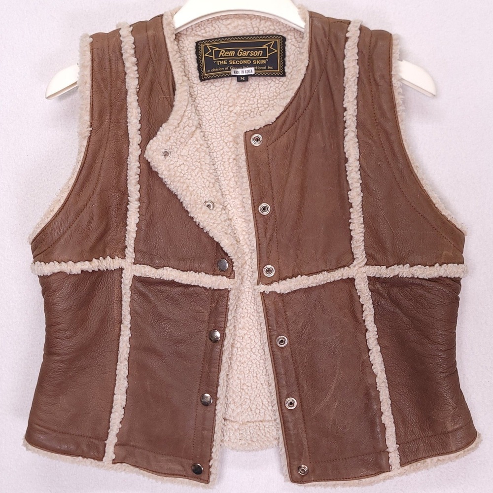 Rem Garson The Second Skin Brown Leather Faux Shearling Lined Vest Womens M